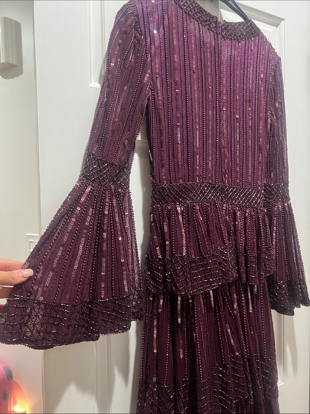 Mac Duggal Plum Beaded Tiered Evening Dress - Picture 10 of 10